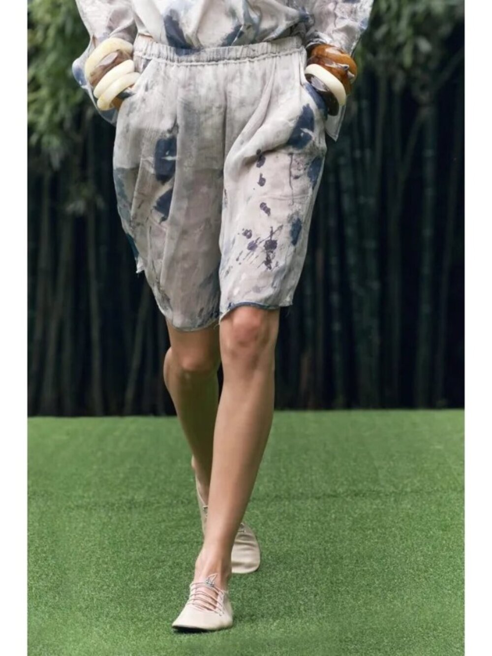 Zara Floral Semi Sheer Flowy Long Shorts Size XS Bermuda Elastic Waist